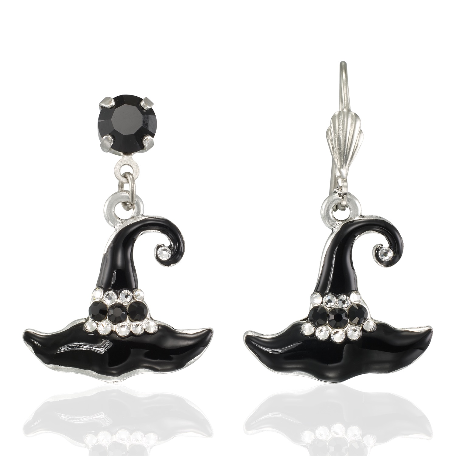 Black Witch Hat Halloween Crystal Earrings