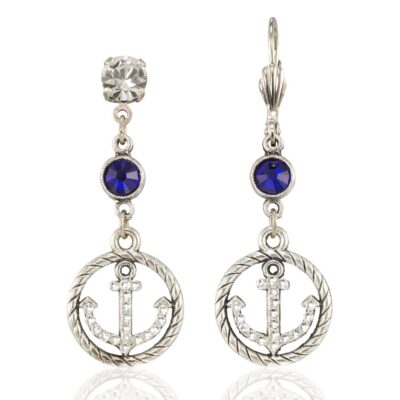 Timeless Nautical Dangle Anchor Crystal Earrings