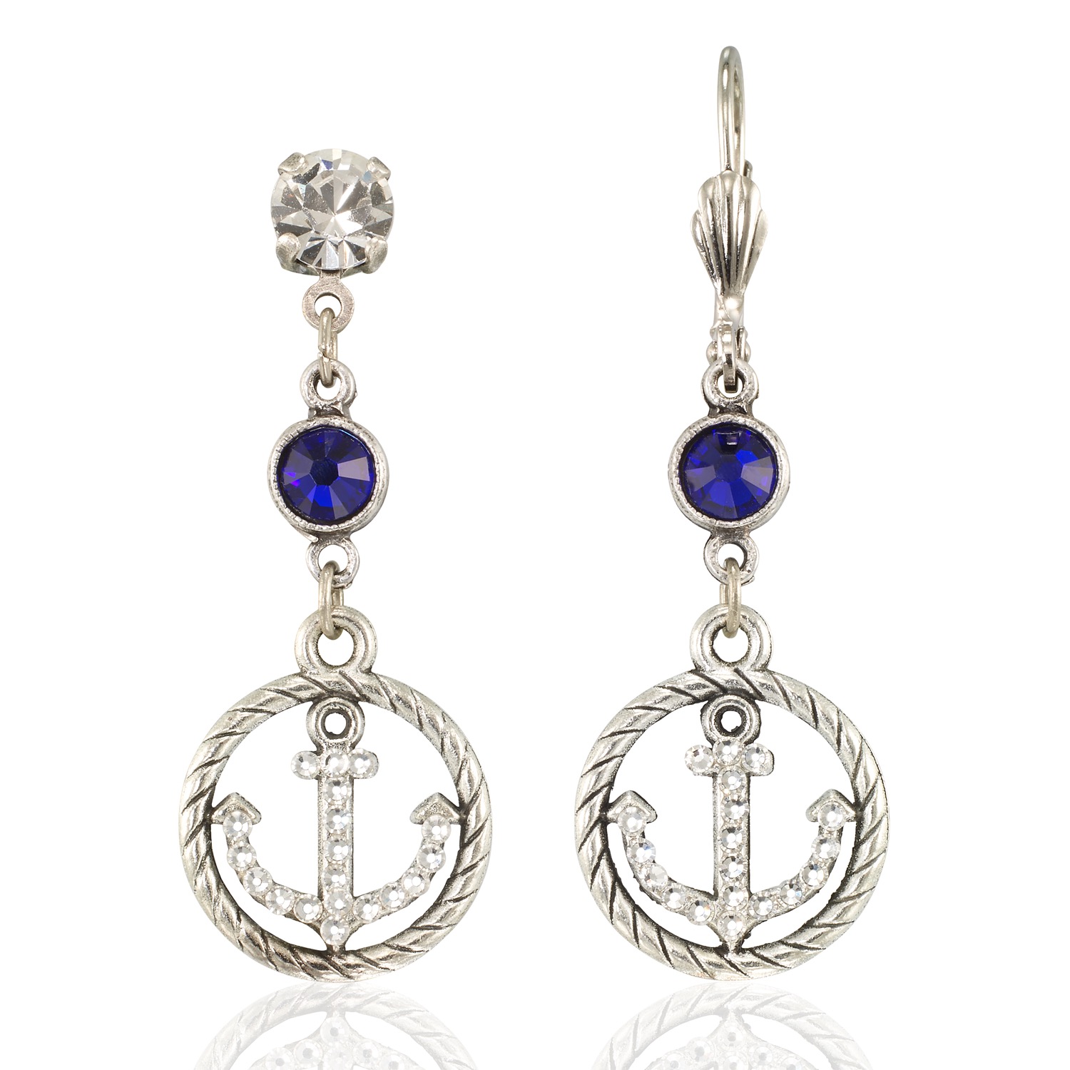 Timeless Nautical Dangle Anchor Crystal Earrings