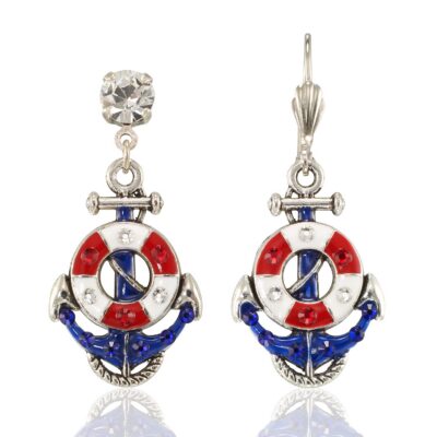 All Aboard Ship Captain Nautical Charm Crystal Earrings