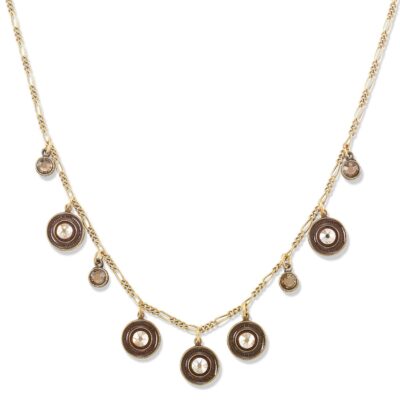 Mocha Rich Brown Enamel Round Crystal Collar Necklace
