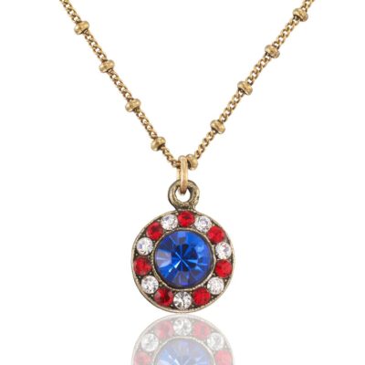 Red White and Blue Patriotic Halo Crystal Drop Necklace