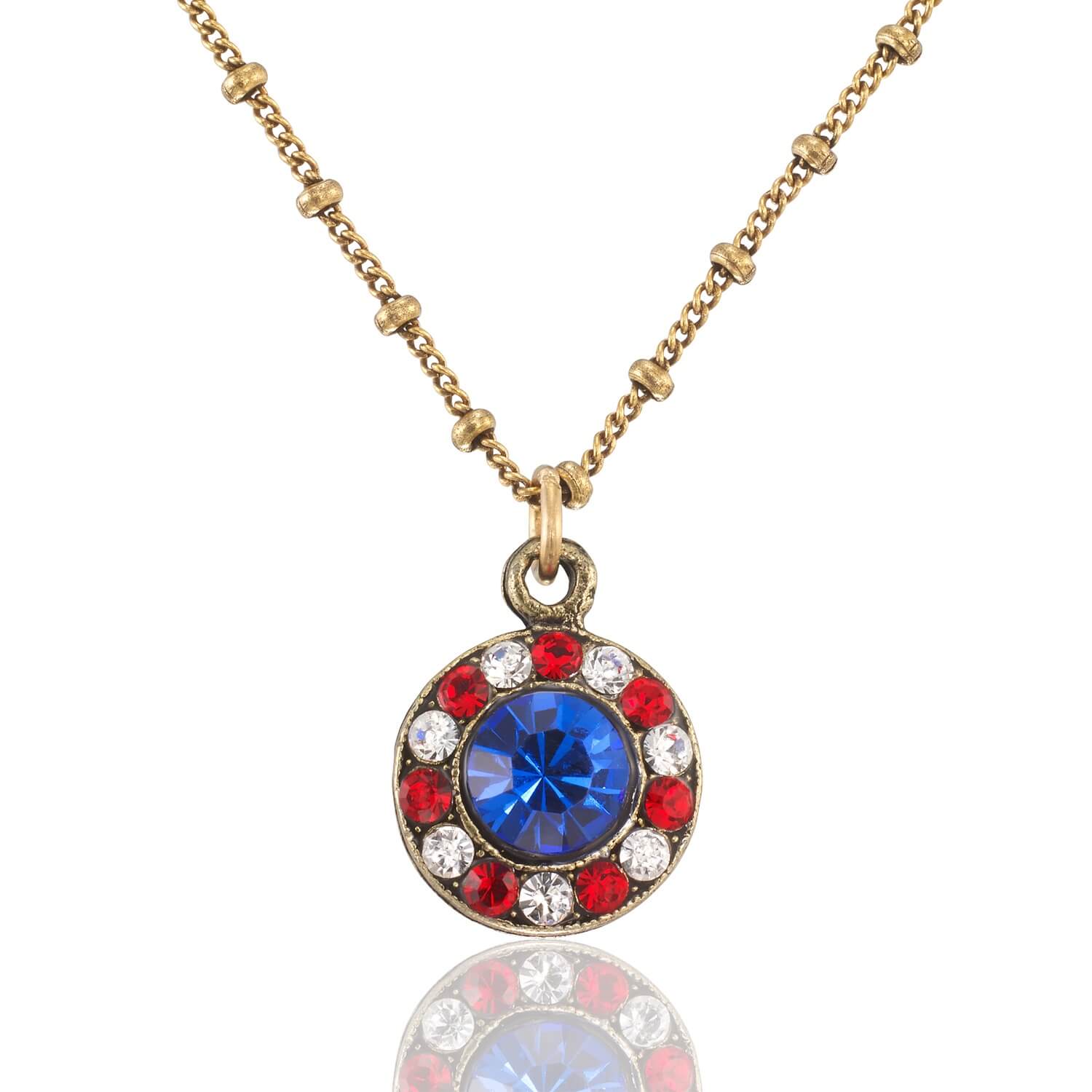 Red White and Blue Patriotic Halo Crystal Drop Necklace
