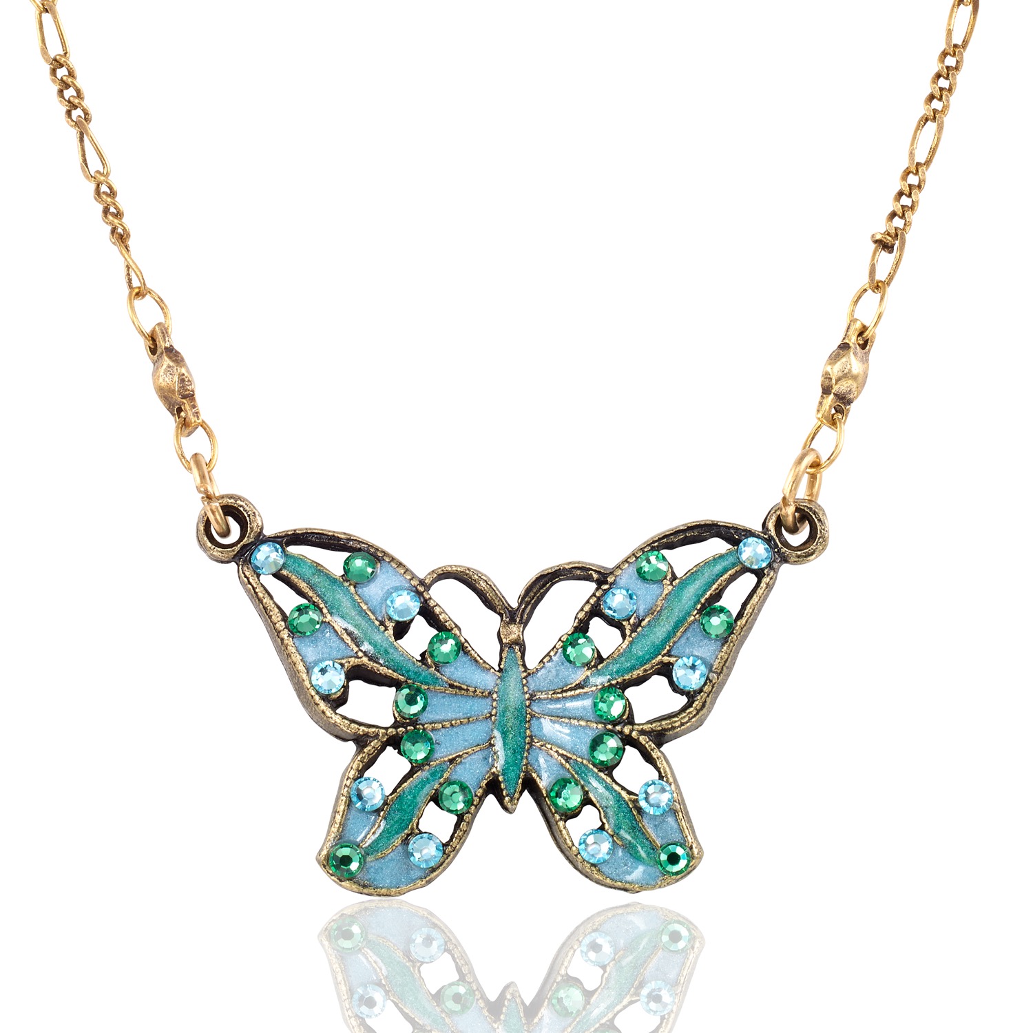 Filigree Green Enchanted Garden Butterfly Crystal Necklace  display picture 1