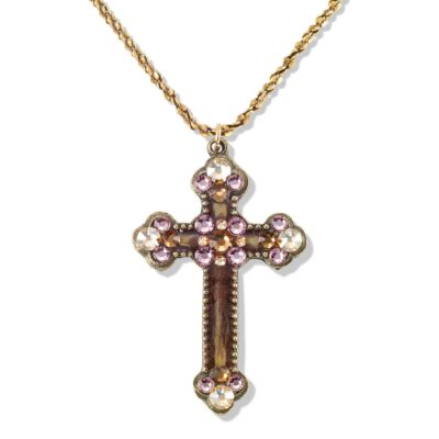 Brown Mocha Crystal Cross Necklace