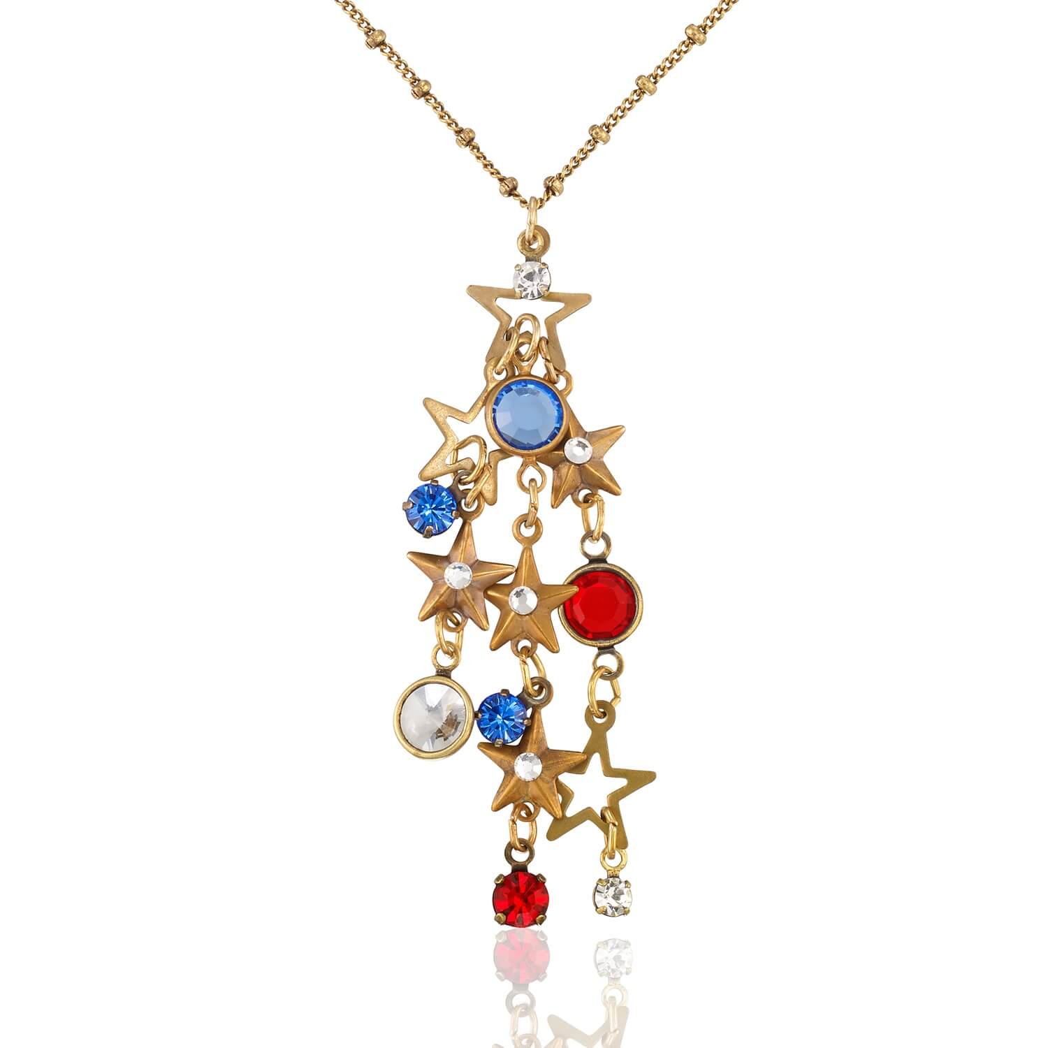 Star Spangled Red White & Blue Crystal Drop Dangle Necklace