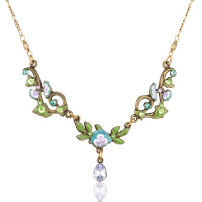 Brite Floral Garden Vine Crystal Tanzanite Teardrop Necklace