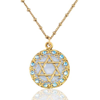 Light Blue Magen David Crystal Embellished Necklace