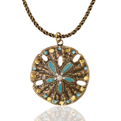Sand Dollar Coastal Beach Treasure Pearl Crystal Necklace
