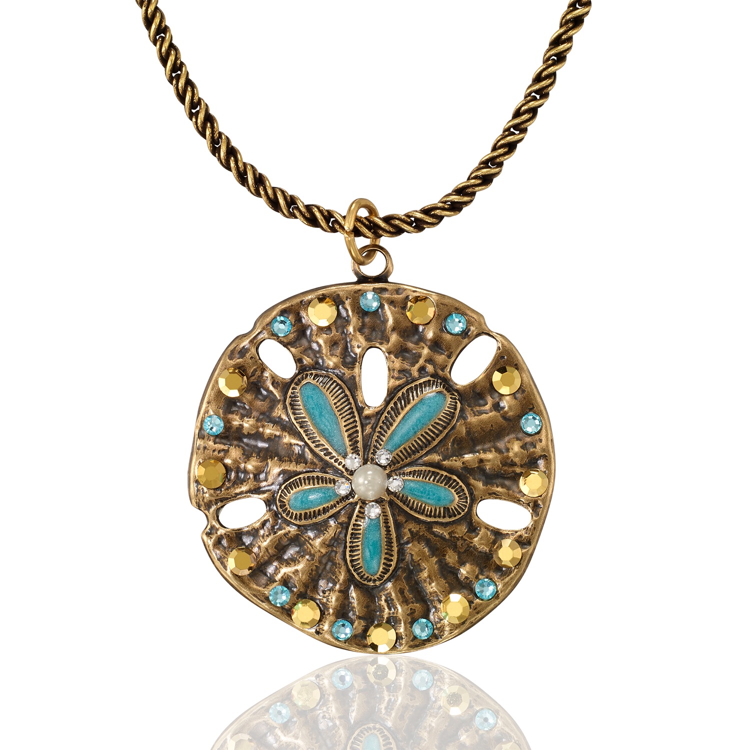 Sand Dollar Coastal Beach Treasure Pearl Crystal Necklace