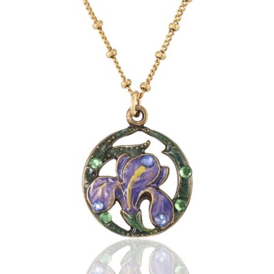 Blue Violet Flowering Devotion Iris Crystal Necklace