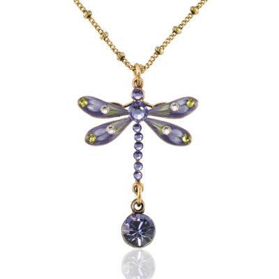 Violet Mist Garden Dragonfly Dew Drop Crystal Necklace