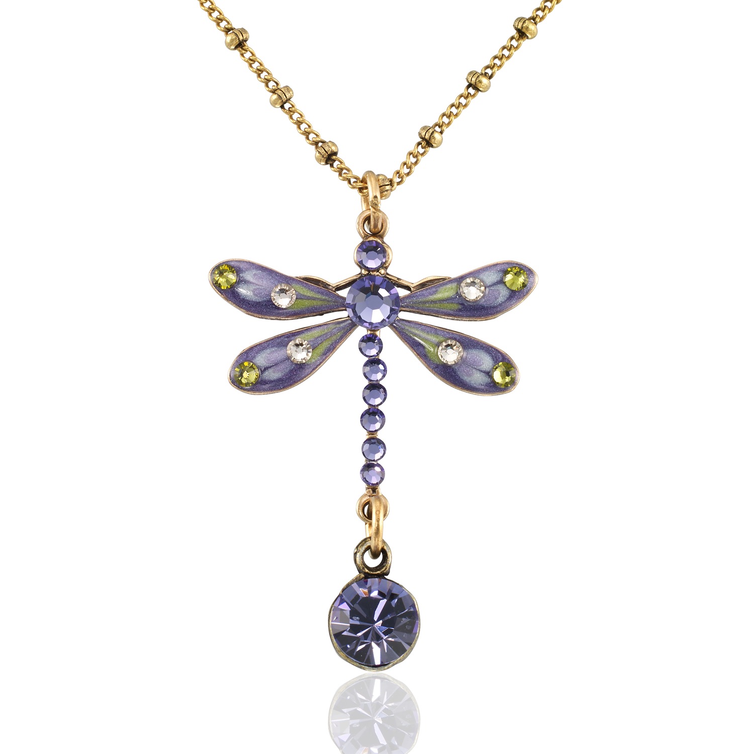 Violet Mist Garden Dragonfly Dew Drop Crystal Necklace