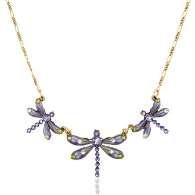Violet Mist Garden Triple Dragonfly Crystal Necklace