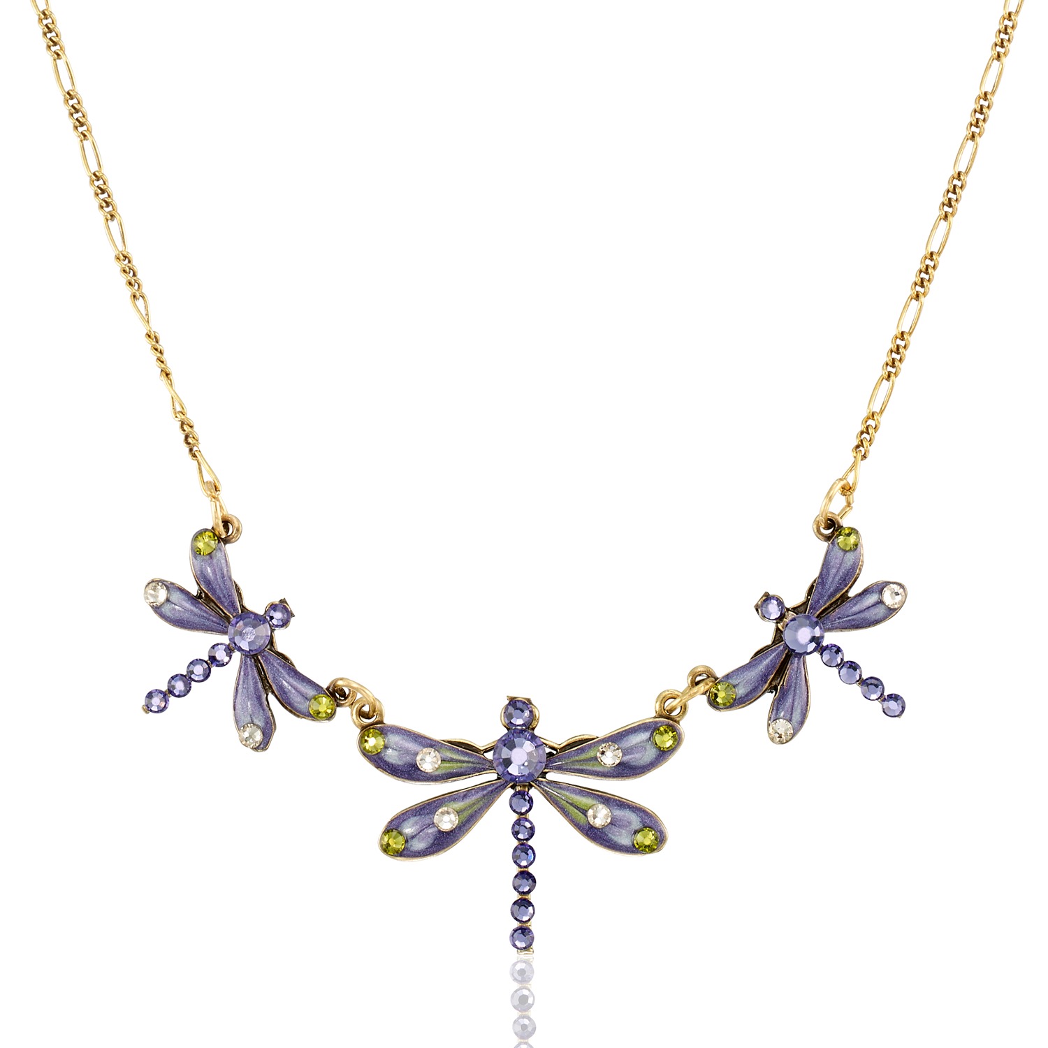 Violet Mist Garden Triple Dragonfly Crystal Necklace