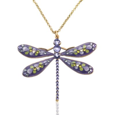 Large Violet Mist Garden Dragonfly Crystal Necklace