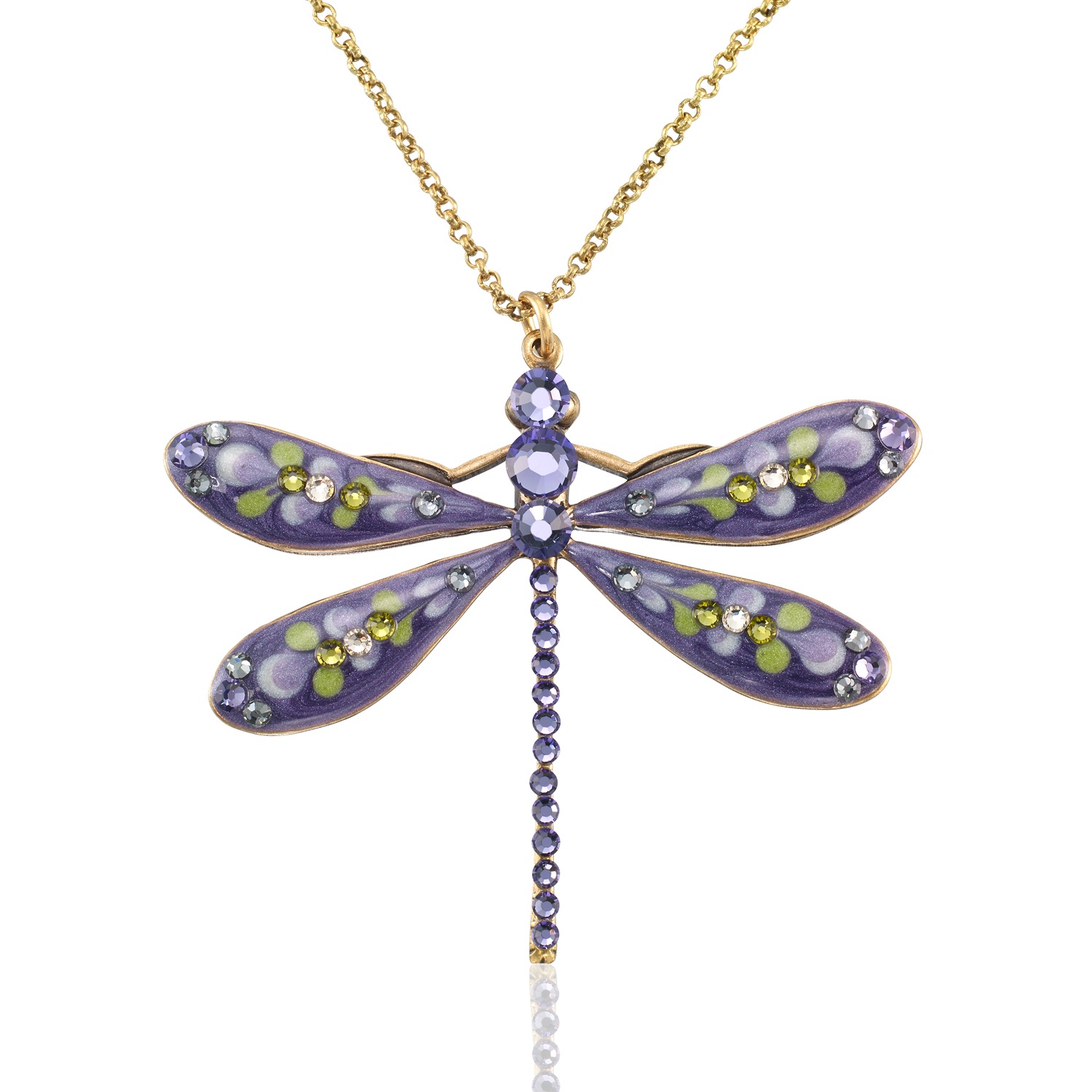 Large Violet Mist Garden Dragonfly Crystal Necklace