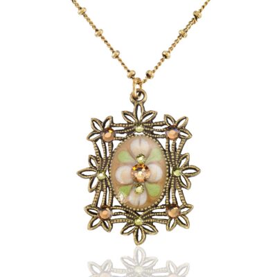 Filigree Framed Whispering Meadow Daydream Crystal Necklace