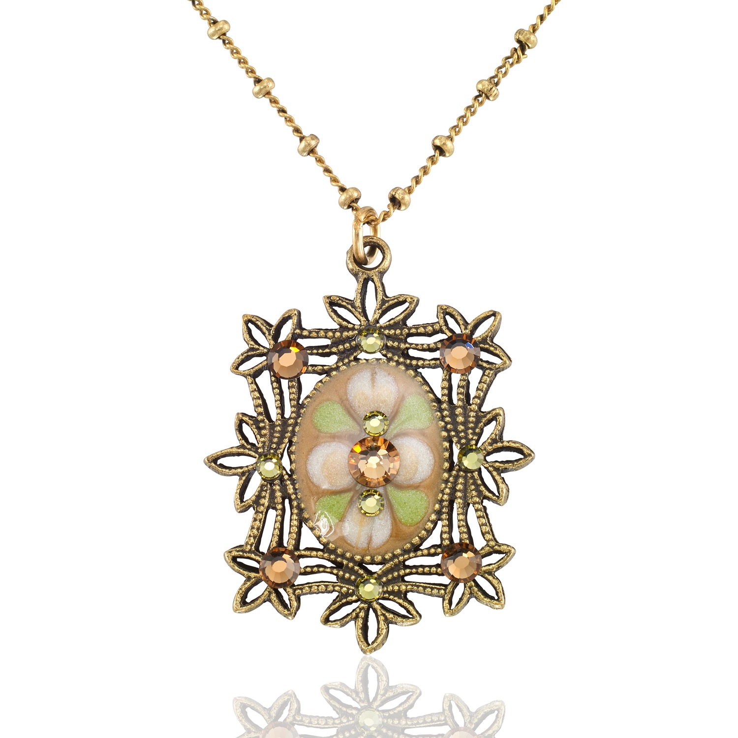Filigree Framed Whispering Meadow Daydream Crystal Necklace