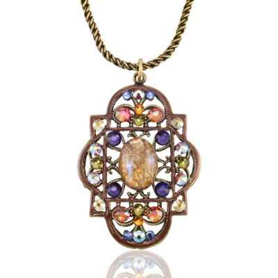 Autumn Ember Jeweled Harvest Medallion Crystal Necklace