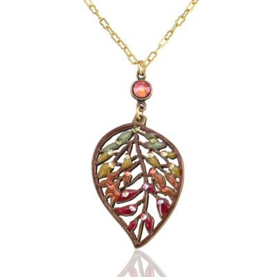 Autumn Leaf Woodland Grove Tree of Life Crystal Necklace