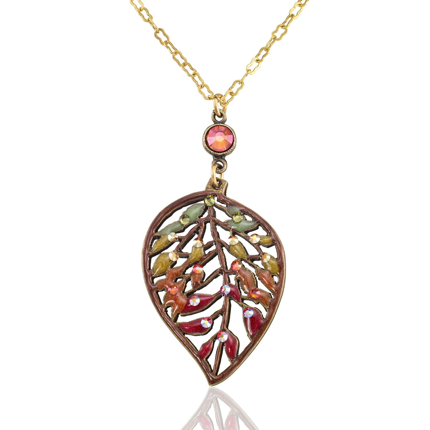Autumn Leaf Woodland Grove Tree of Life Crystal Necklace