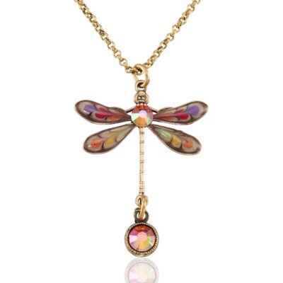 Autumn Ember Blossom Dragonfly Hawk Drop Crystal Necklace