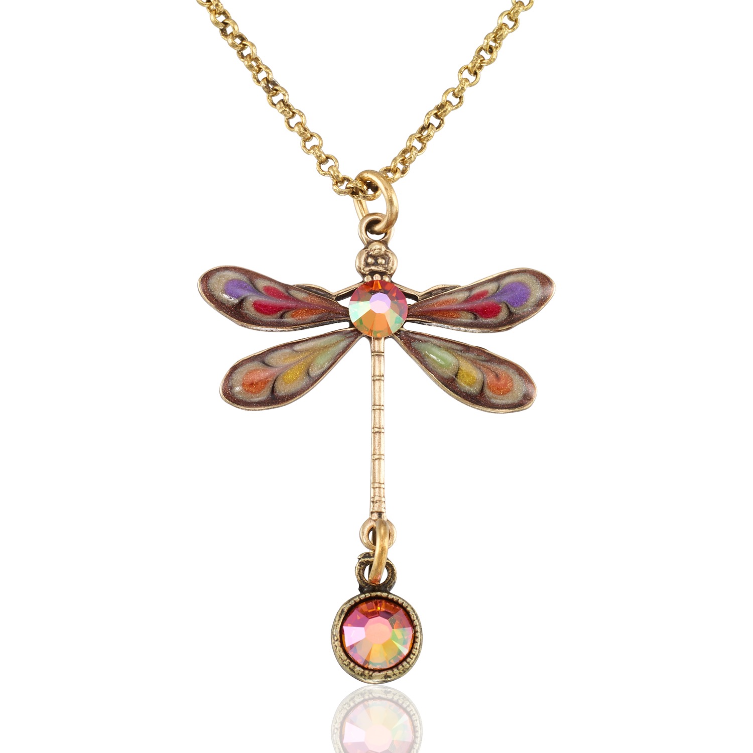 Autumn Ember Blossom Dragonfly Hawk Drop Crystal Necklace