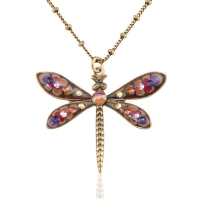 Autumn Ember Blossom Chasing Dragonfly Crystal Necklace