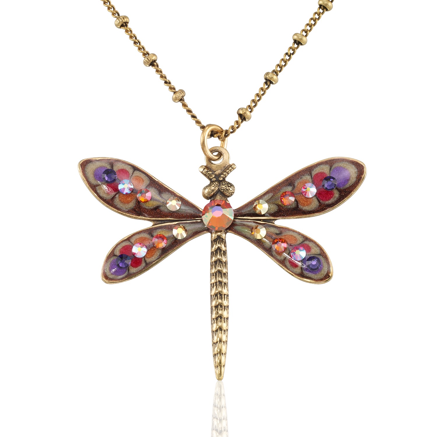 Autumn Ember Blossom Chasing Dragonfly Crystal Necklace