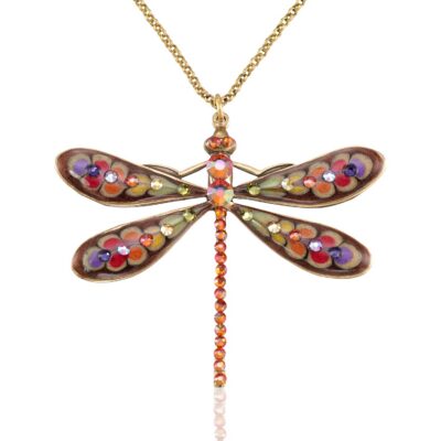 Large Autumn Ember Blossom Dragonfly Crystal Necklace