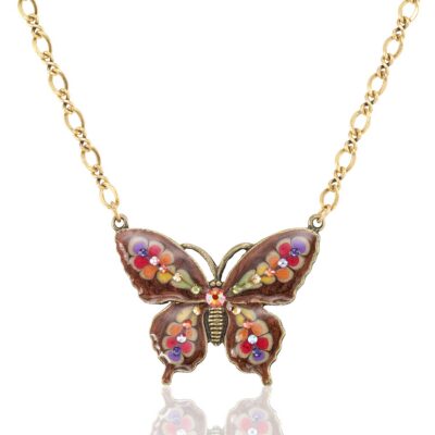 Autumn Ember Foliage Blossom Butterfly Crystal Necklace