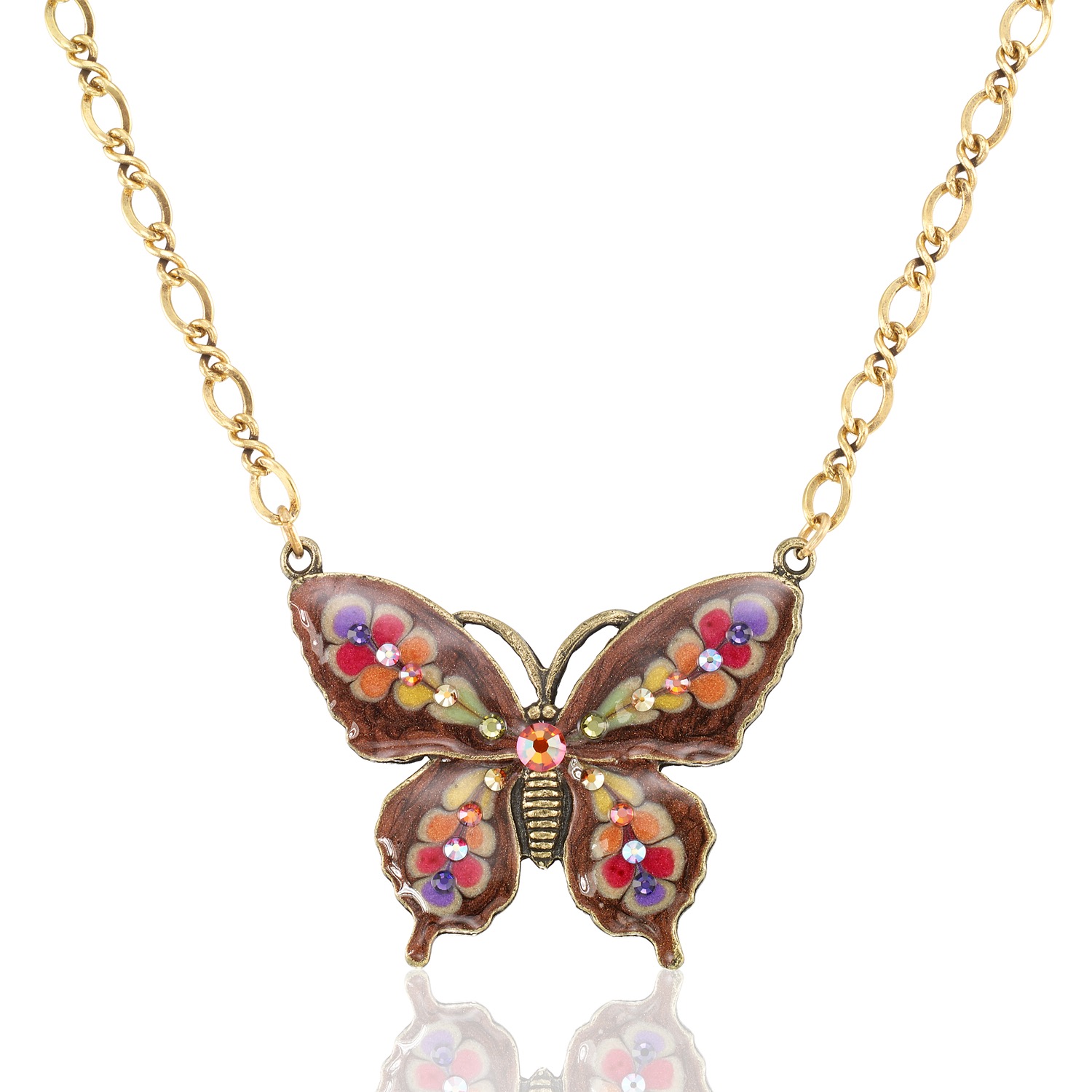 Autumn Ember Foliage Blossom Butterfly Crystal Necklace