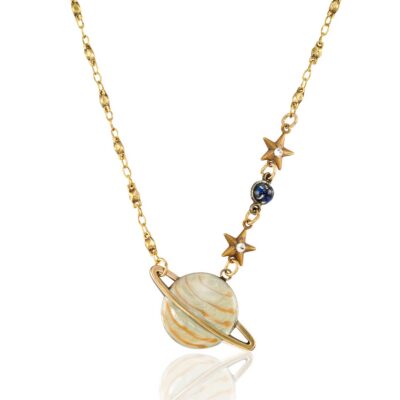 Saturn Star Light Cosmic Space Galaxy Crystal Necklace