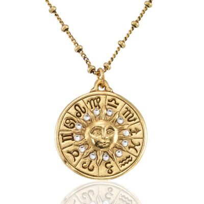 Celestial Zodiac Sun Medallion Astrology Crystal Necklace