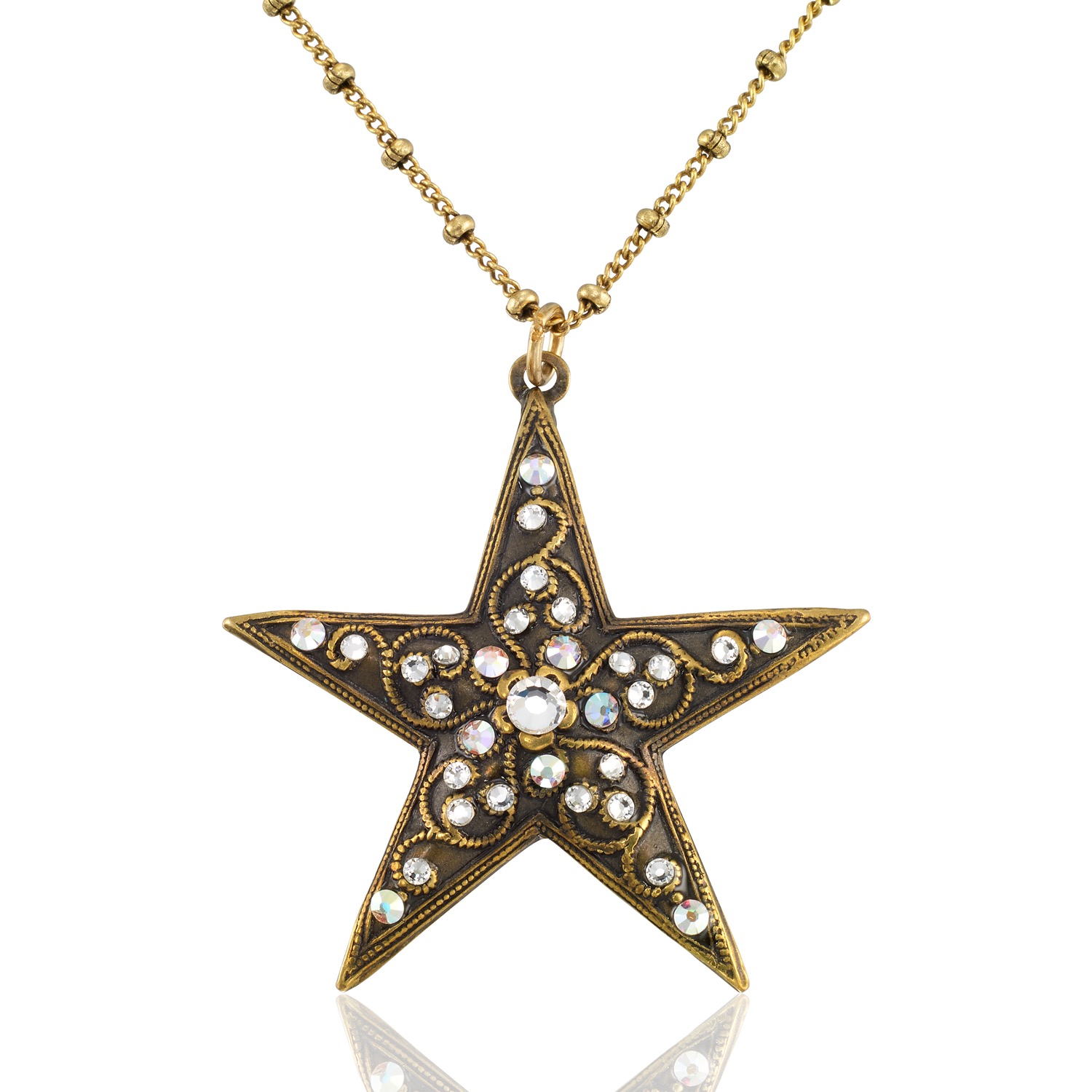 Sparkling Vintage Inspired Filigree Crystal Star Necklace