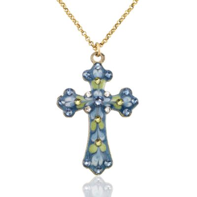 Blue Willow Garden Floral Faith Crystal Cross Necklace