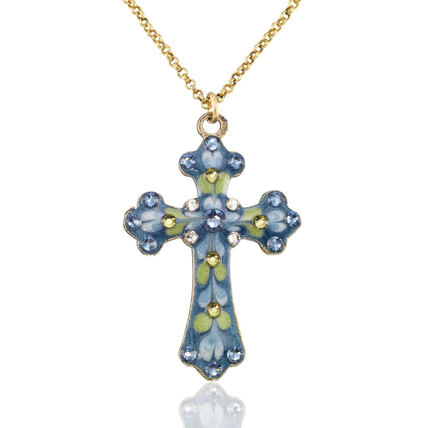 Blue Willow Garden Floral Faith Crystal Cross Necklace