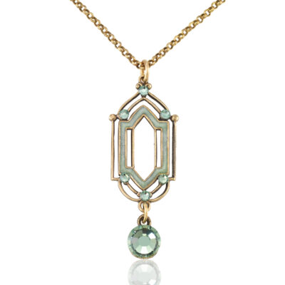 Green Vintage Inspired Open Framework Crystal Drop Necklace