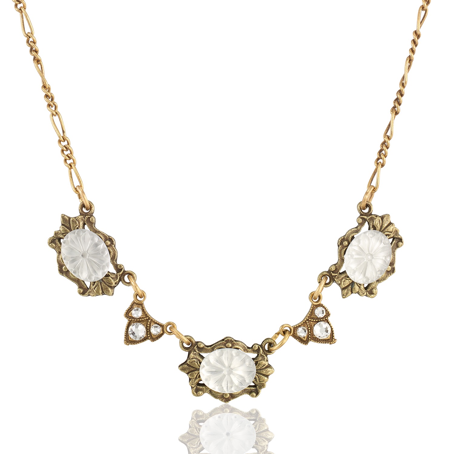 Etched Oval Shape Glass Treasure Crystal Collar Necklace