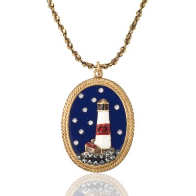 Beacon of Hope Starry Night Light House Crystal Necklace