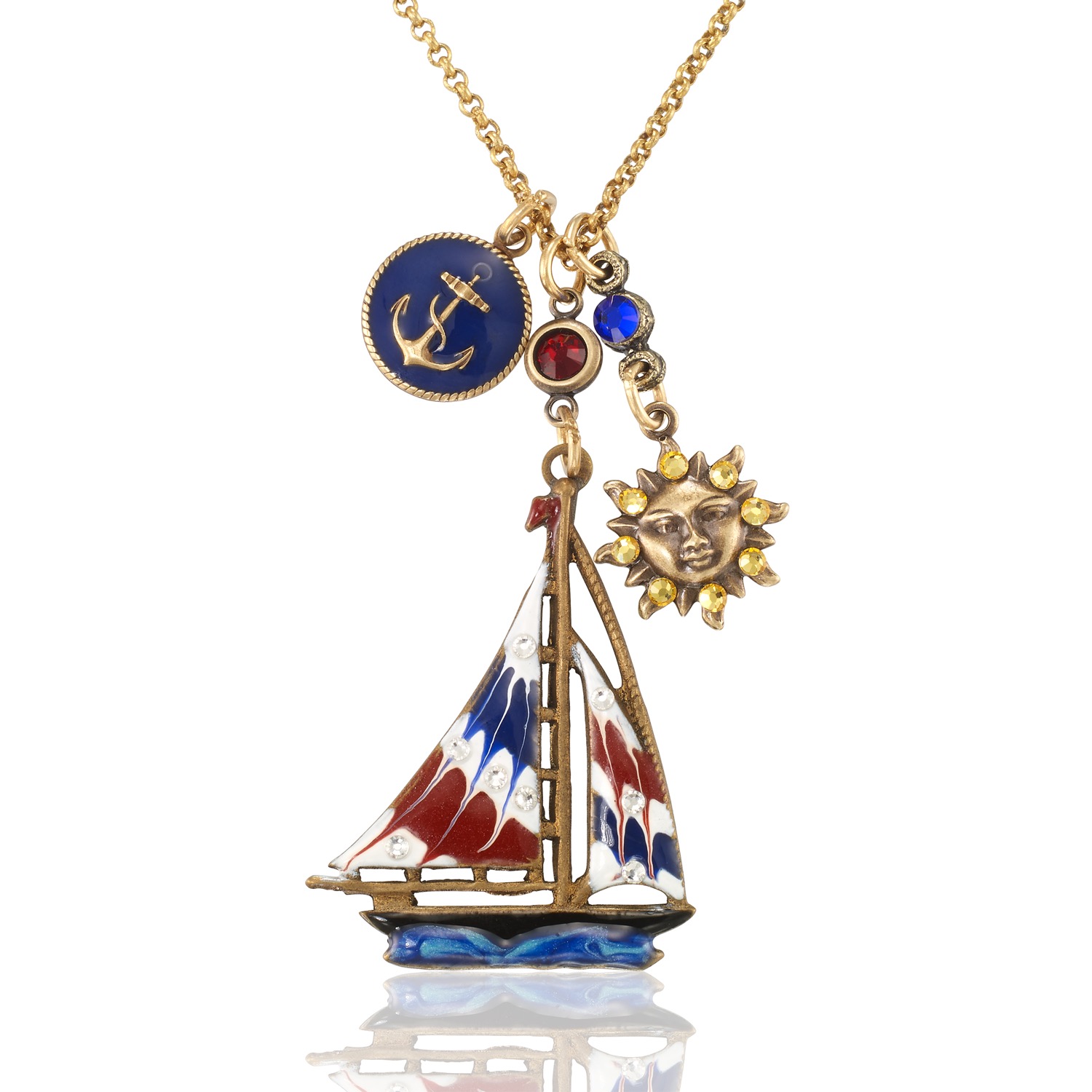 Freedom & Adventure Sailboat Charm Crystal Necklace