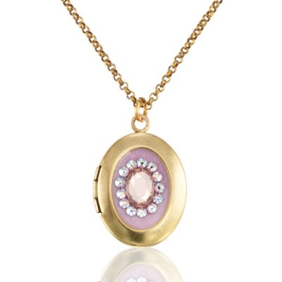 Vintage Inspired Oval Light Lavender Crystal Locket Necklace