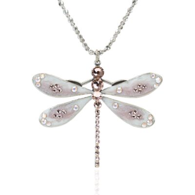 Pink and Ivory Large Dragonfly Crystal Necklace
