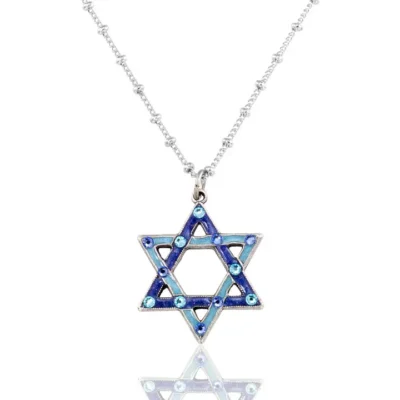 Two Tone Blue Violet Woven Star of David Crystal Necklace