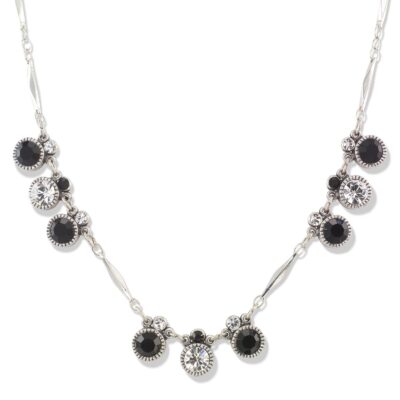 Elegant Jet Black and Crystal Drop Vintage Inspired Necklace