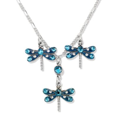 Transforming Teal Triple Dragonfly Crystal Collar Necklace
