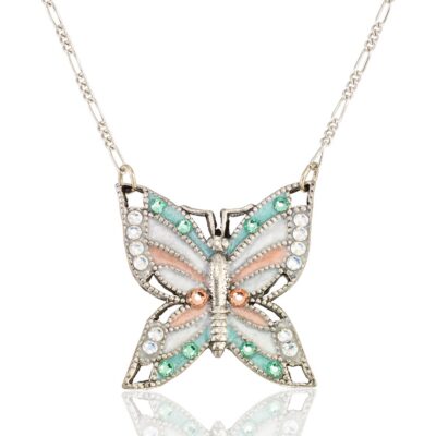 Soft Spring Green & Peach Butterfly Crystal Necklace