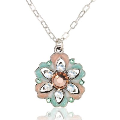 Starburst Peach & Green Crystal Flower Pendant Necklace