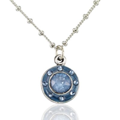 Denim Ignite Enameled Halo Sparkling Crystal Necklace
